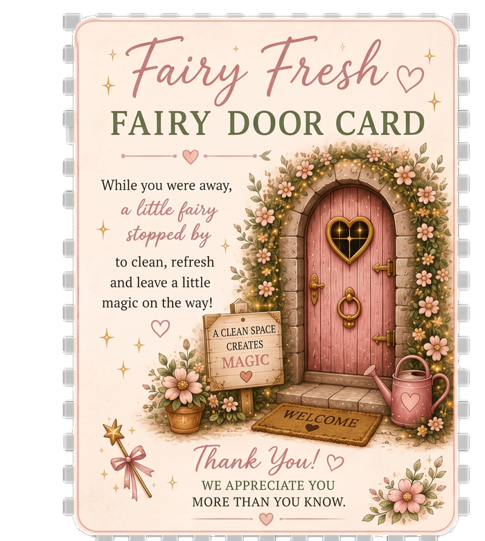 Fairy Fresh Door Card, left for clients after every cleaning visit